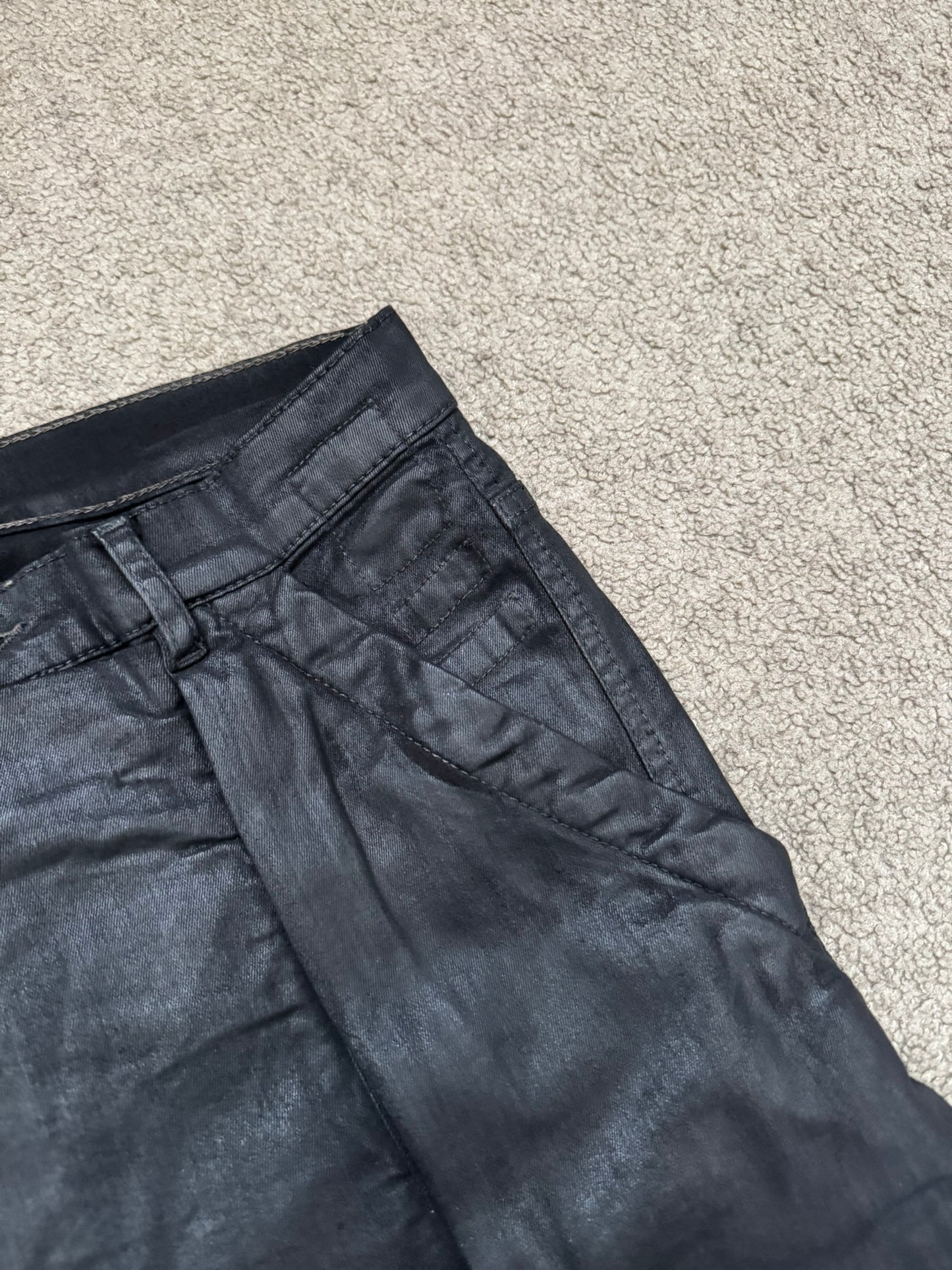 FW13 Rick Owens DRKSHDW Black Waxed Memphis Biker Denim Jeans