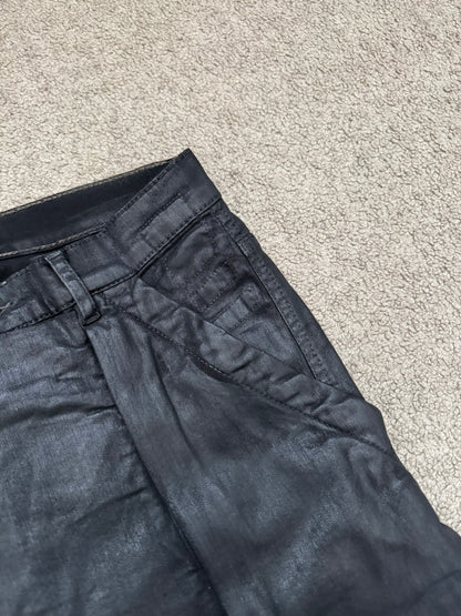 FW13 Rick Owens DRKSHDW Black Waxed Memphis Biker Denim Jeans