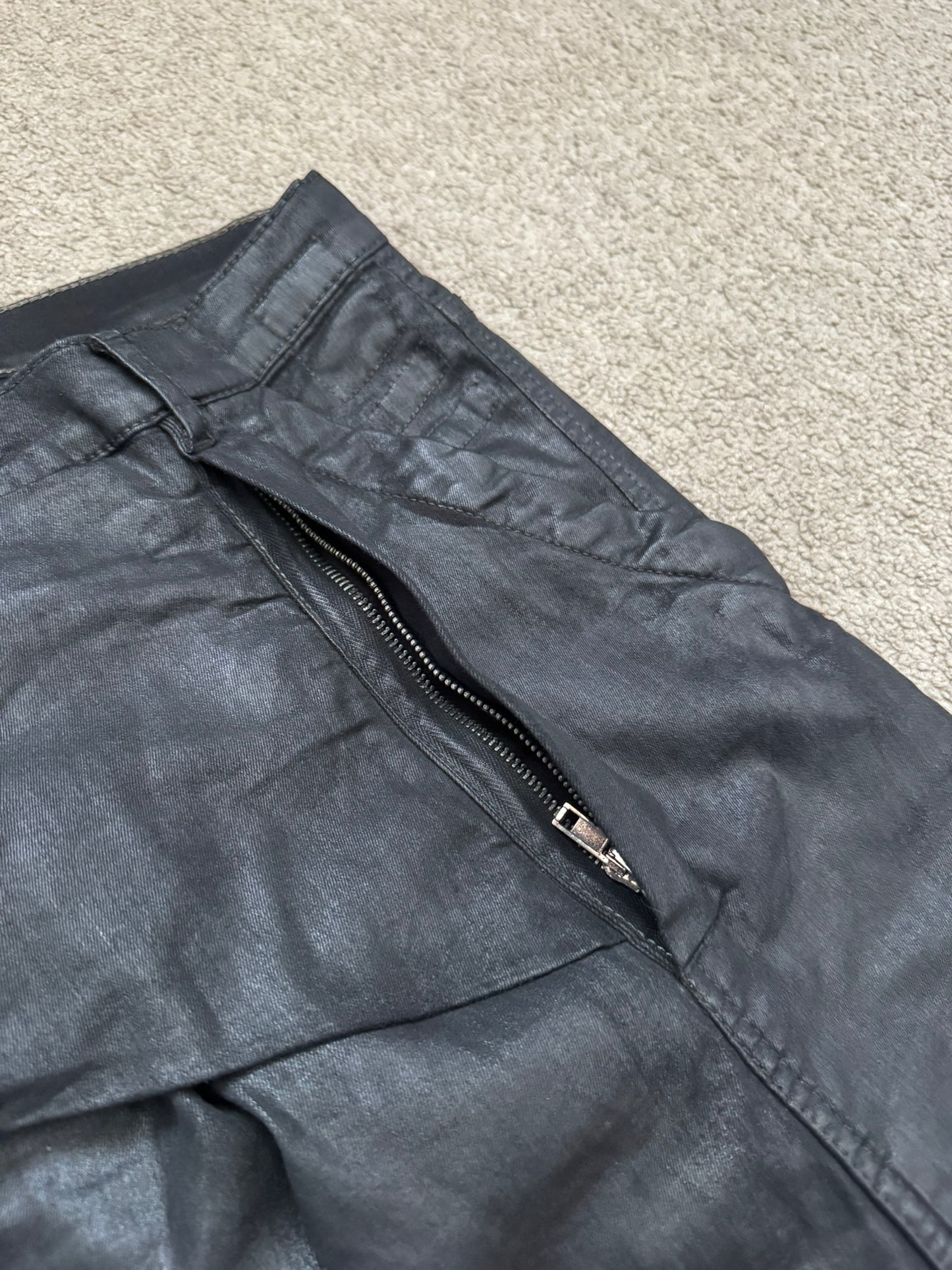 FW13 Rick Owens DRKSHDW Black Waxed Memphis Biker Denim Jeans