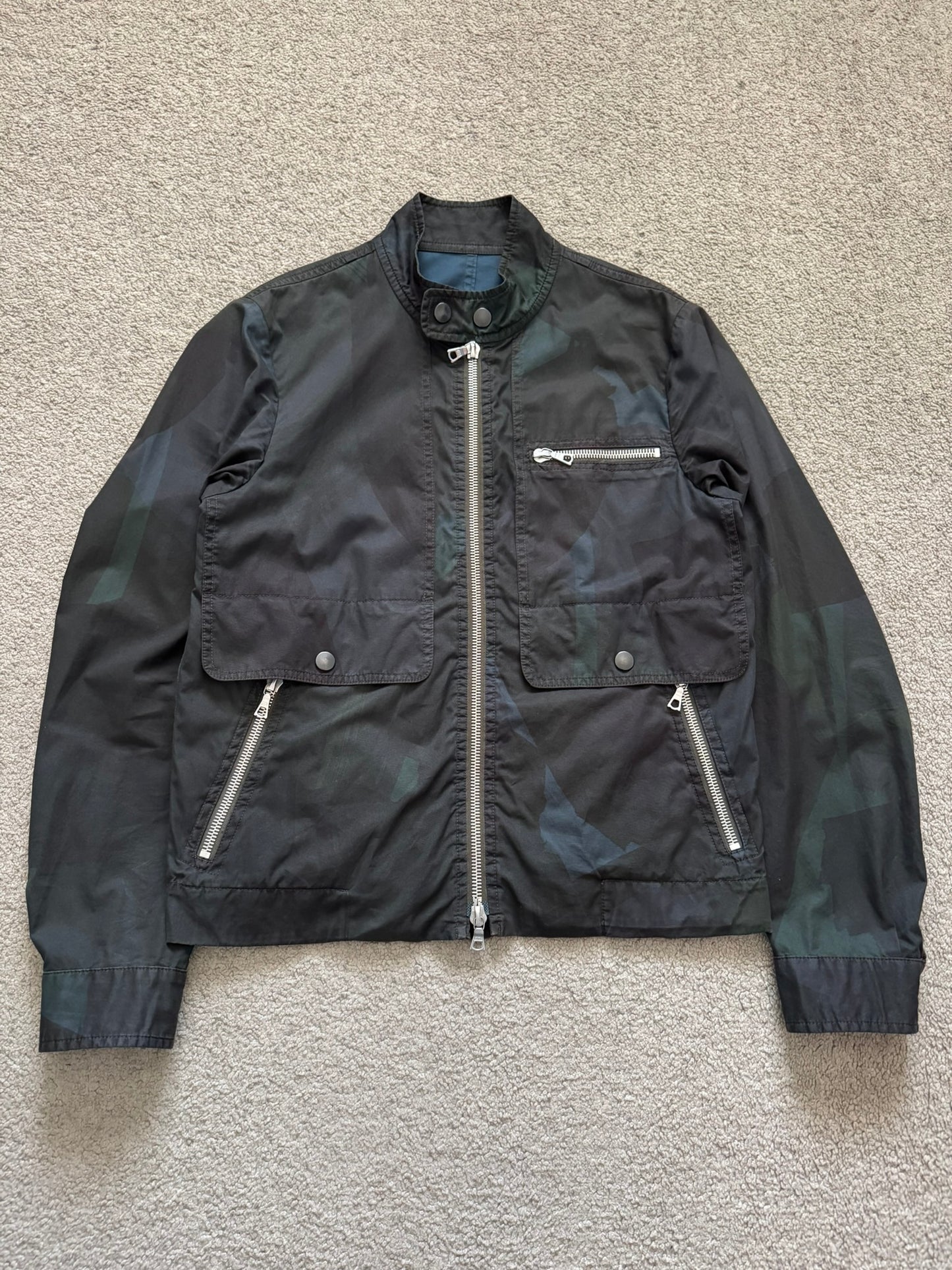 Dries Van Noten Camo Zipper Cargo Biker Jacket