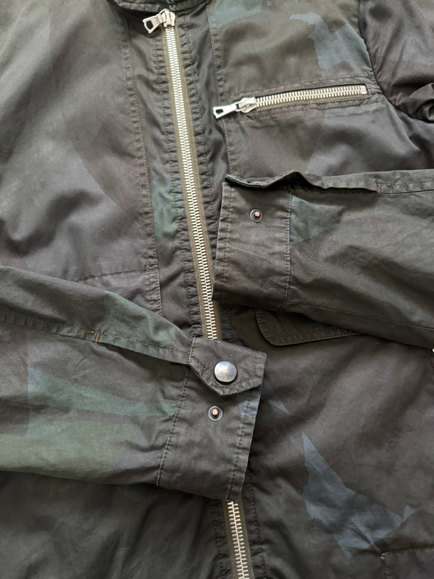 Dries Van Noten Camo Zipper Cargo Biker Jacket