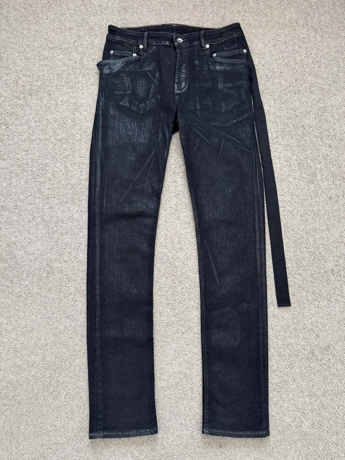 FW21 Rick Owens DRKSHDW Black Foil Waxed Tyrone Denim Jeans