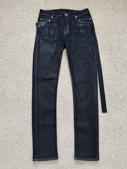FW21 Rick Owens DRKSHDW Black Foil Waxed Tyrone Denim Jeans