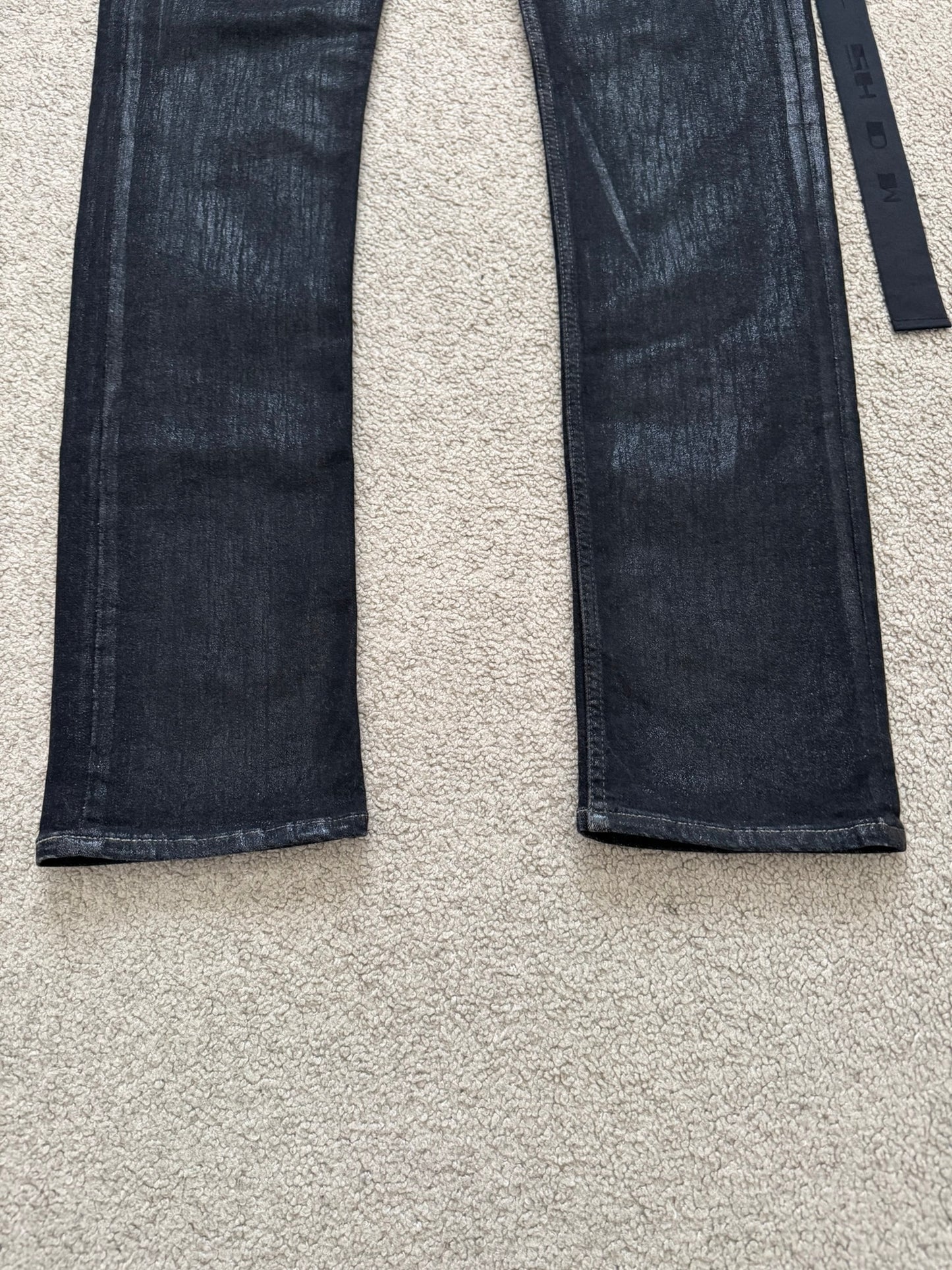 FW21 Rick Owens DRKSHDW Black Foil Waxed Tyrone Denim Jeans