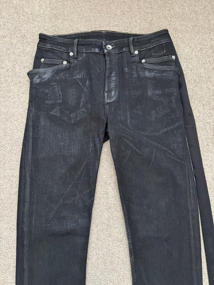 FW21 Rick Owens DRKSHDW Black Foil Waxed Tyrone Denim Jeans