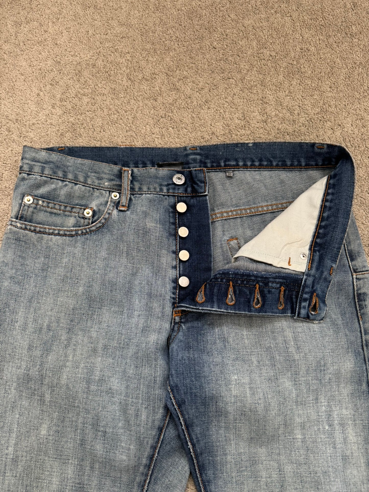 SS08 Dior Homme by Kris Van Assche Light Washed Blue Silver Denim Jeans