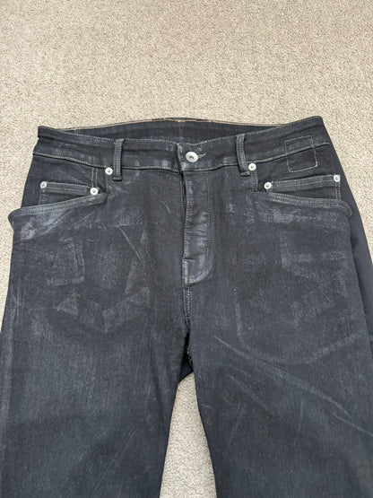 FW21 Rick Owens DRKSHDW Black Foil Waxed Tyrone Denim Jeans