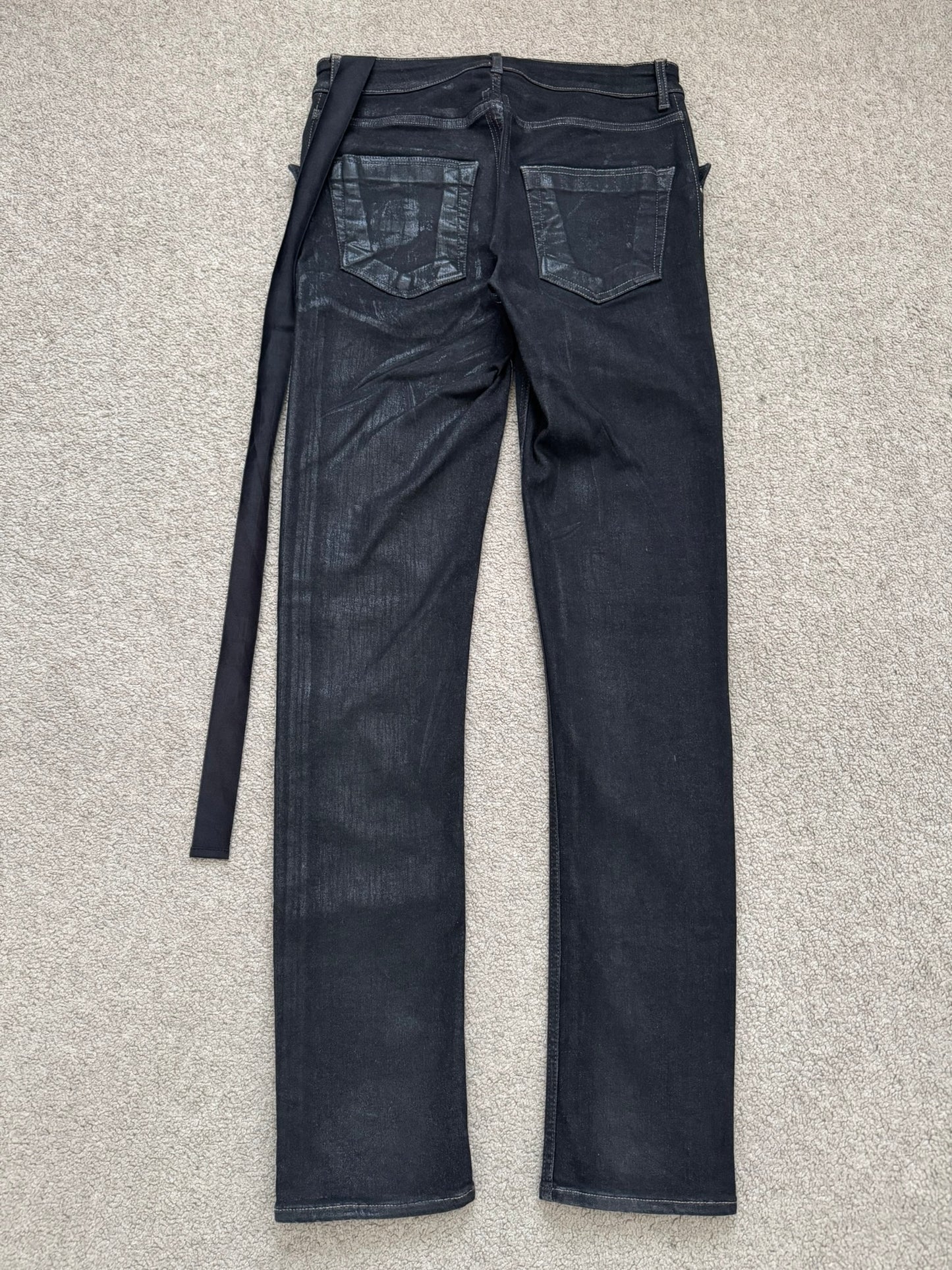FW21 Rick Owens DRKSHDW Black Foil Waxed Tyrone Denim Jeans