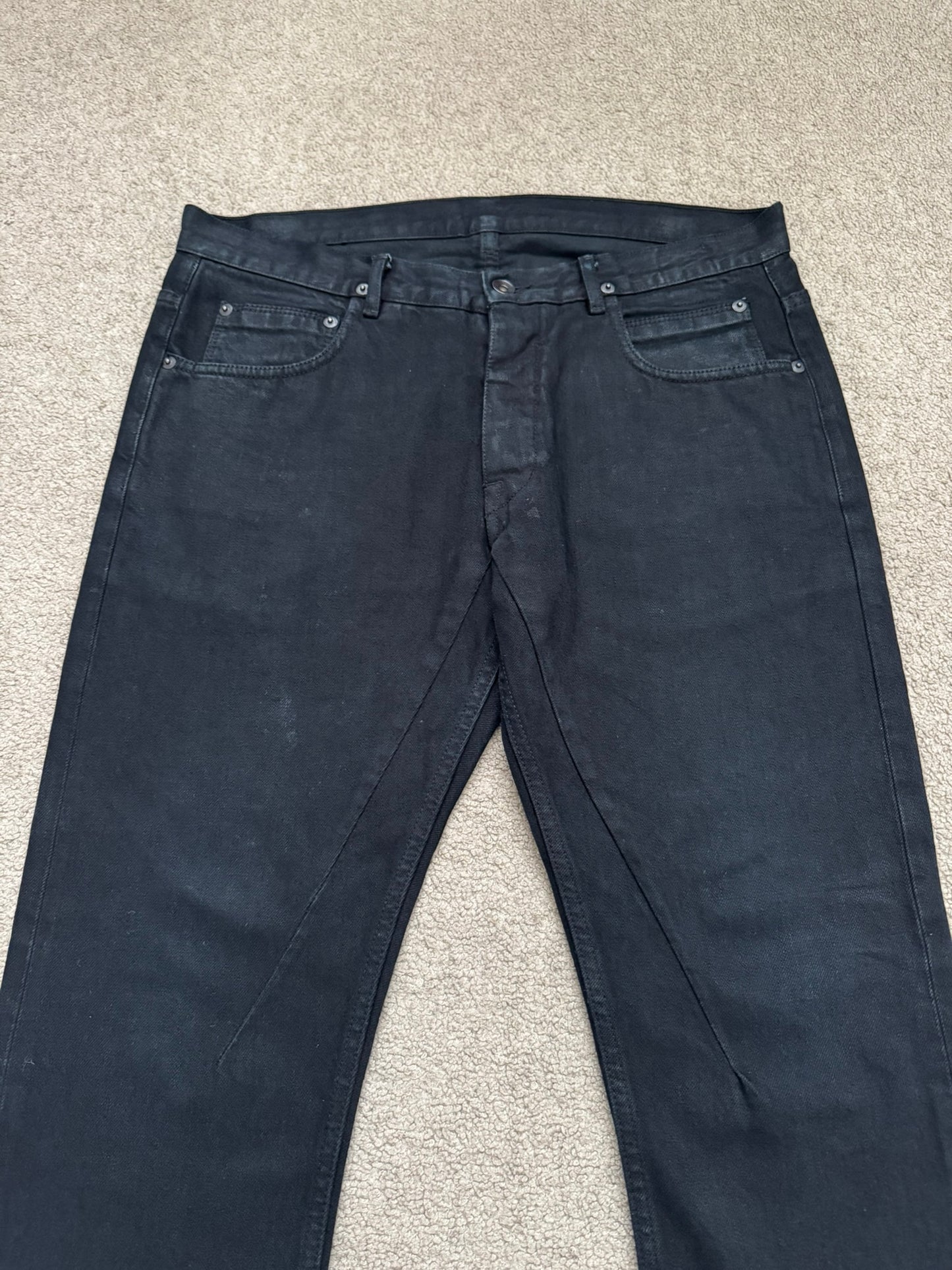 FW14 Rick Owens DRKSHDW Coated Wax Detroit Cut Denim Jeans