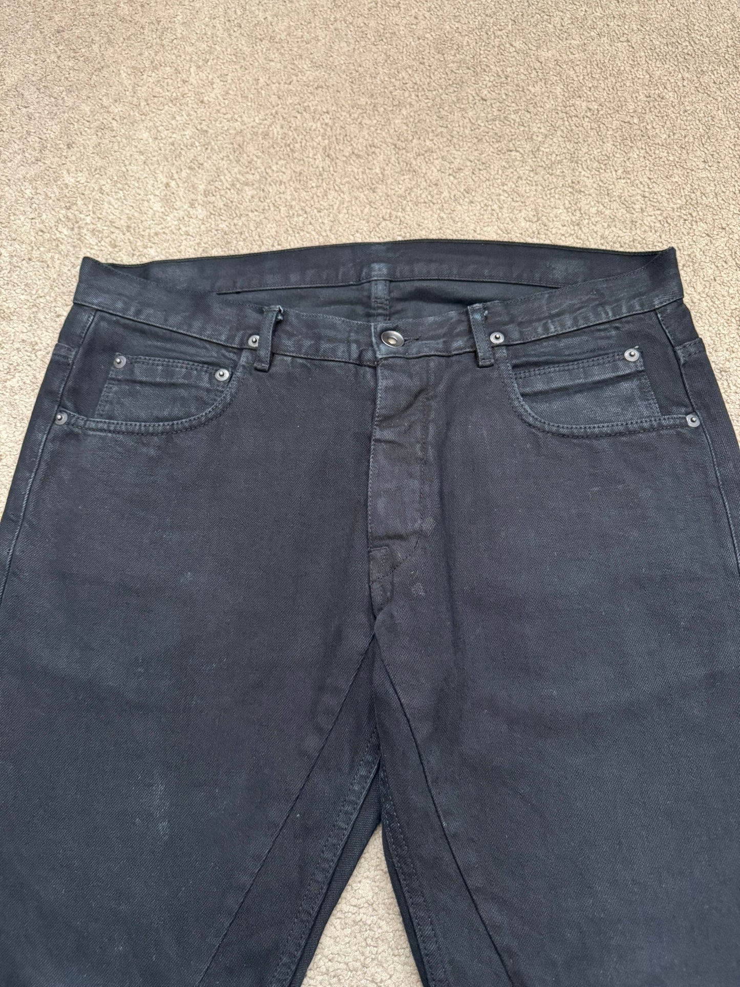 FW14 Rick Owens DRKSHDW Coated Wax Detroit Cut Denim Jeans