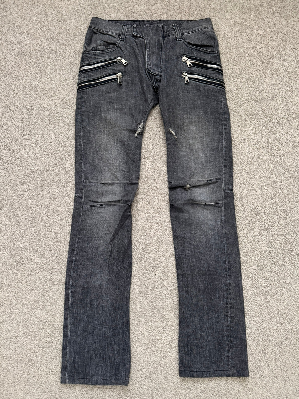 FW11 Balmain by Christophe Decarnin 4 Zip Biker Denim Jeans