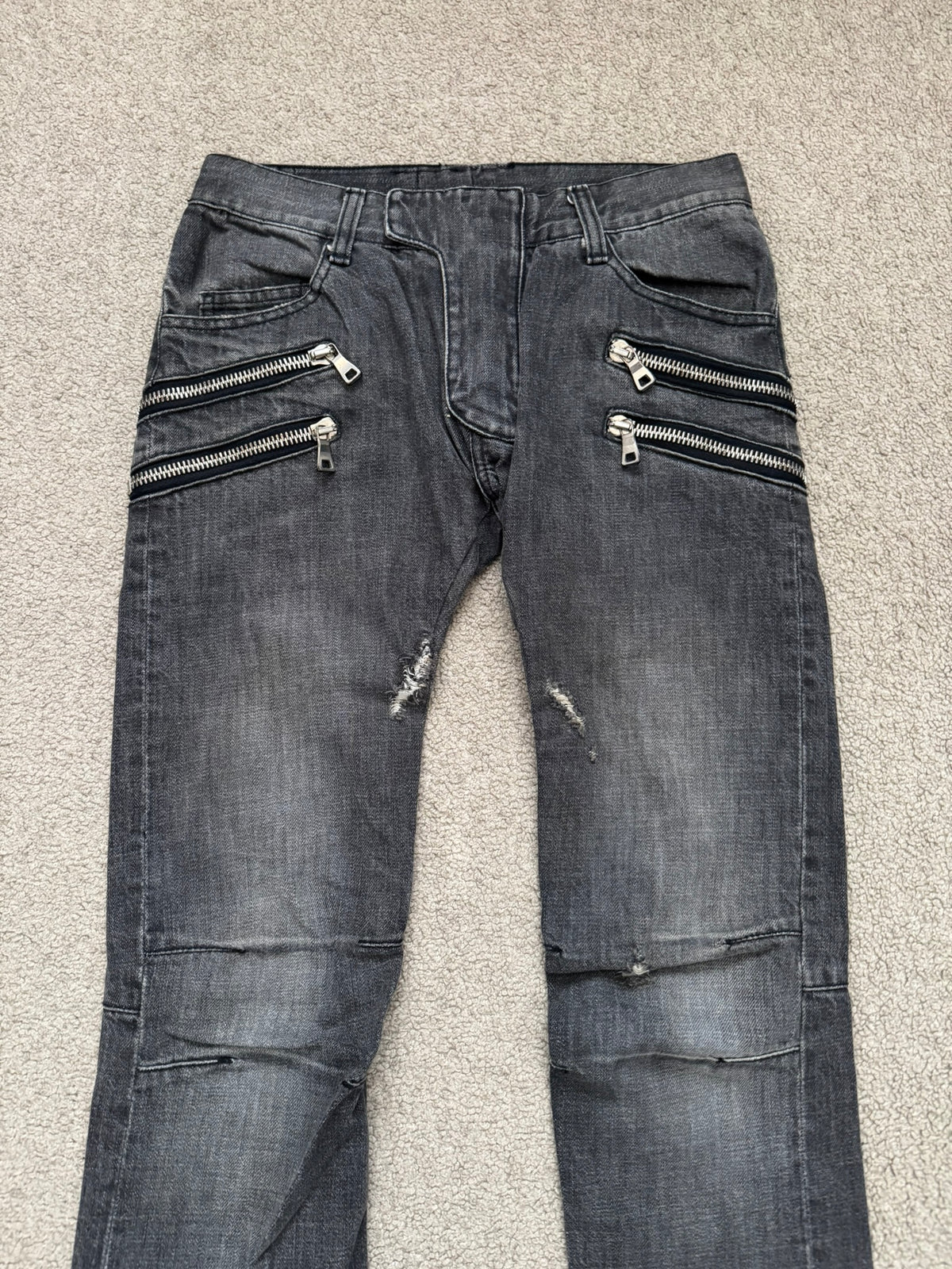 FW11 Balmain by Christophe Decarnin 4 Zip Biker Denim Jeans