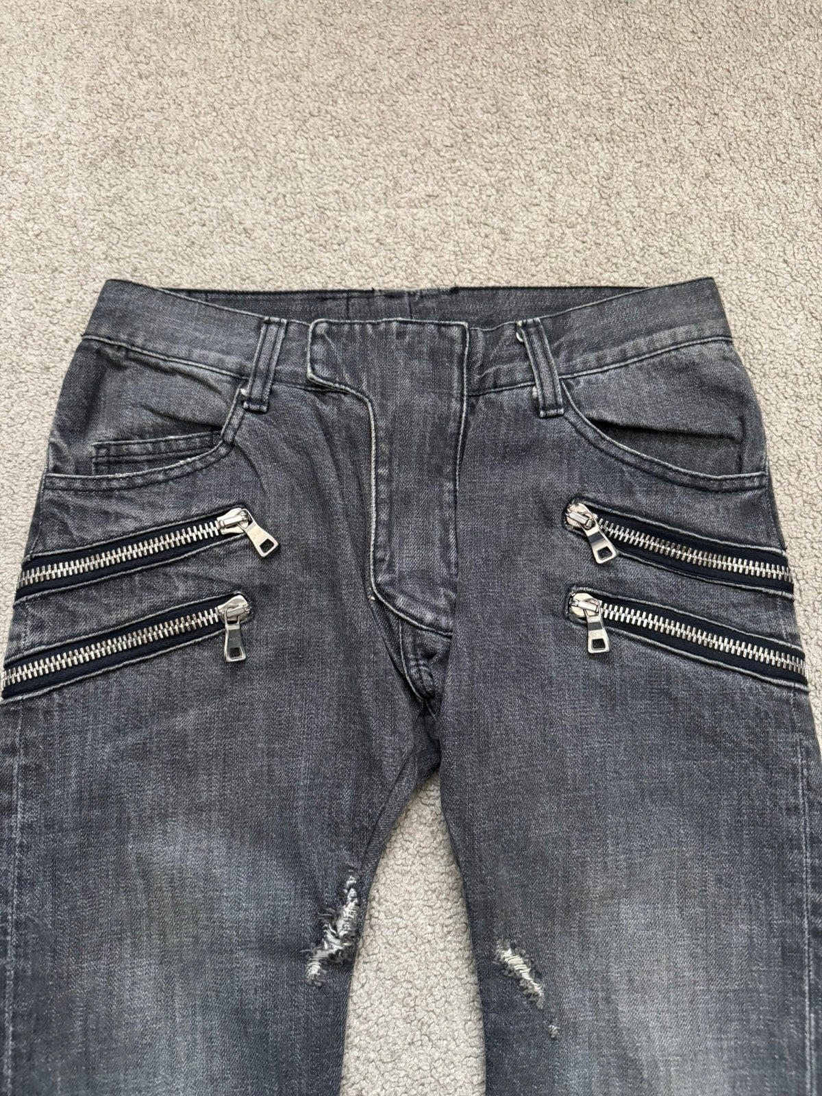 FW11 Balmain by Christophe Decarnin 4 Zip Biker Denim Jeans