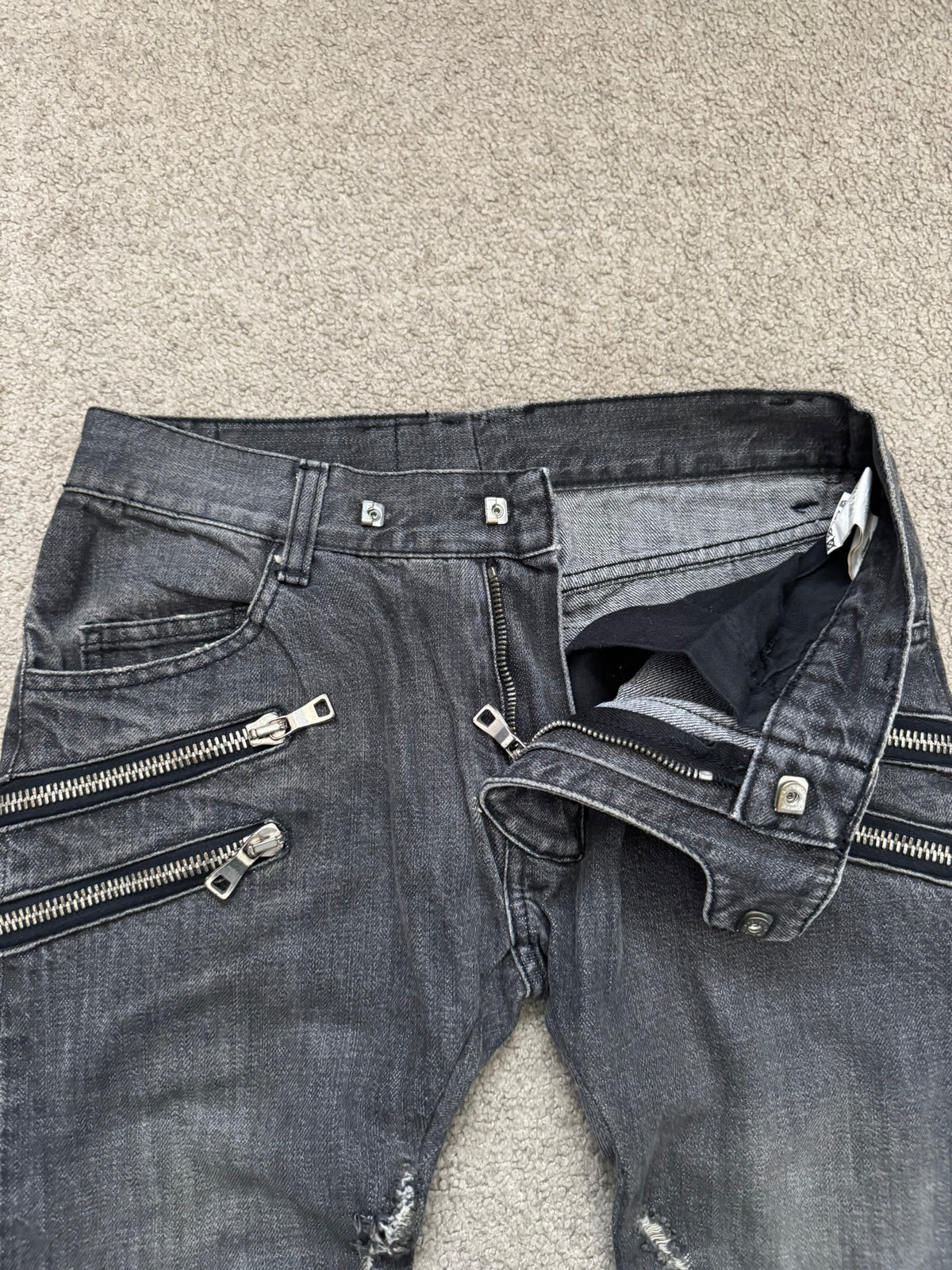 FW11 Balmain by Christophe Decarnin 4 Zip Biker Denim Jeans