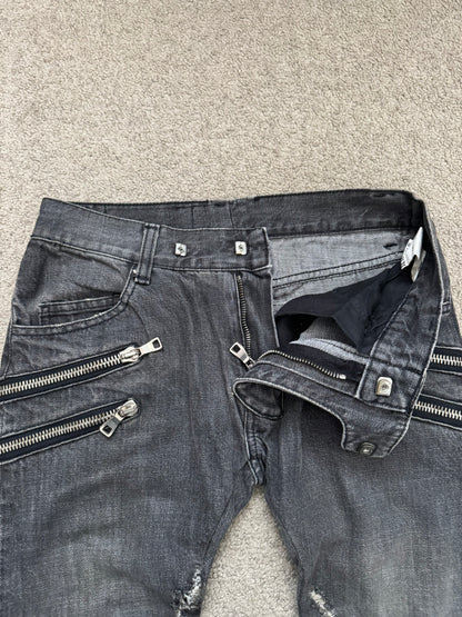 FW11 Balmain by Christophe Decarnin 4 Zip Biker Denim Jeans