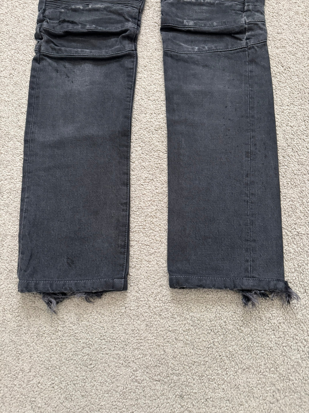 SS14 Balmain by Olivier Rousteing Black Washed Zip Biker Denim Jeans