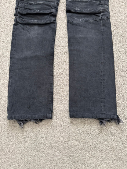 SS14 Balmain by Olivier Rousteing Black Washed Zip Biker Denim Jeans