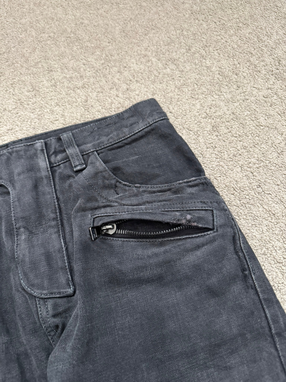 SS14 Balmain by Olivier Rousteing Black Washed Zip Biker Denim Jeans