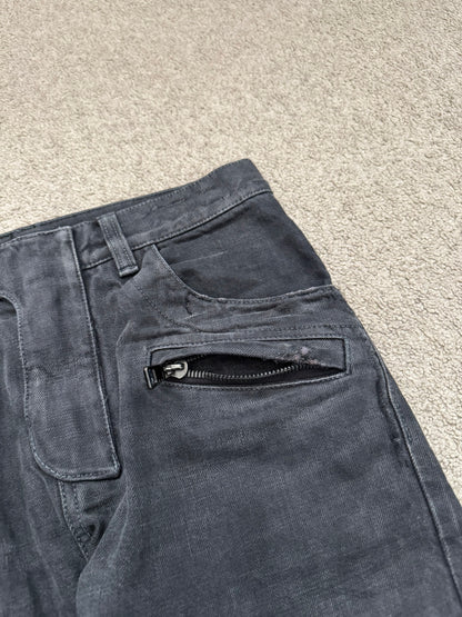 SS14 Balmain by Olivier Rousteing Black Washed Zip Biker Denim Jeans