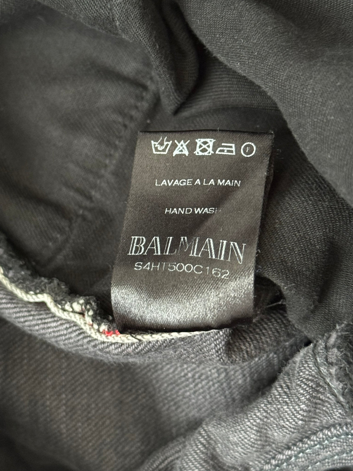 SS14 Balmain by Olivier Rousteing Black Washed Zip Biker Denim Jeans