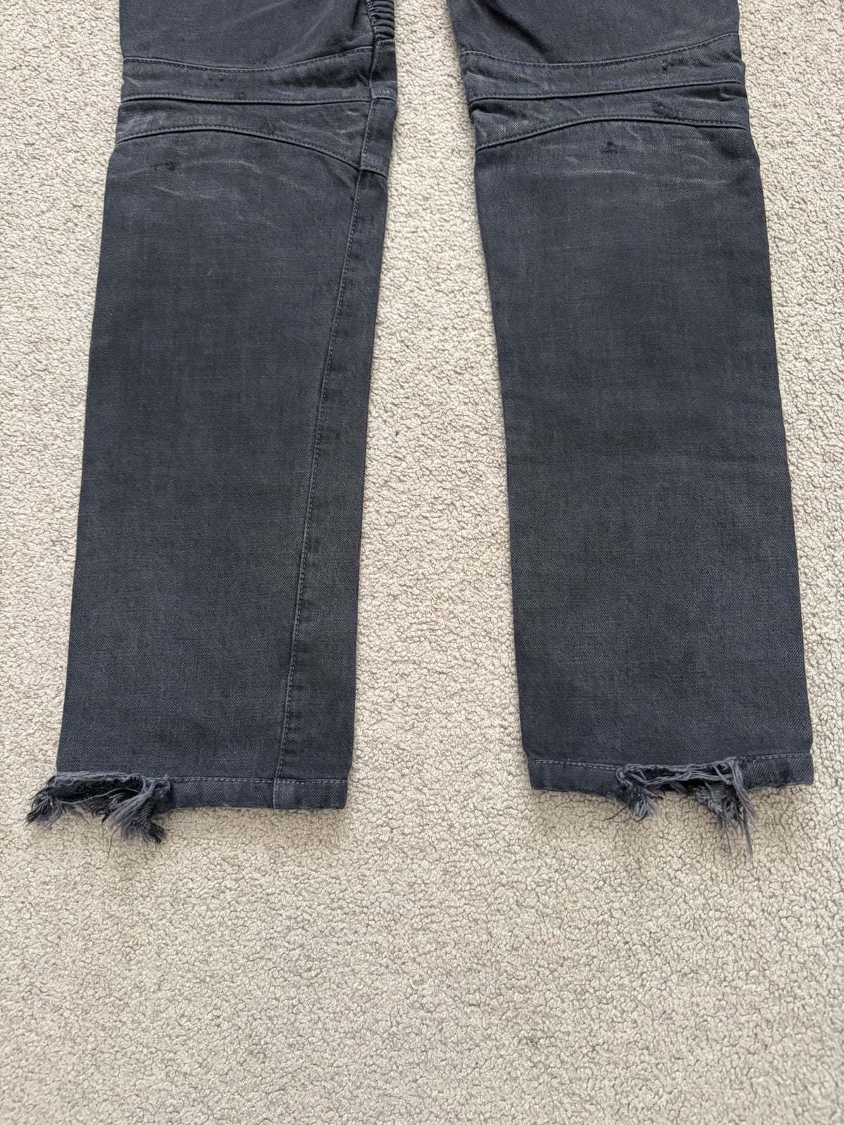 SS14 Balmain by Olivier Rousteing Black Washed Zip Biker Denim Jeans