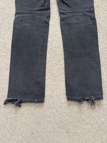 SS14 Balmain by Olivier Rousteing Black Washed Zip Biker Denim Jeans