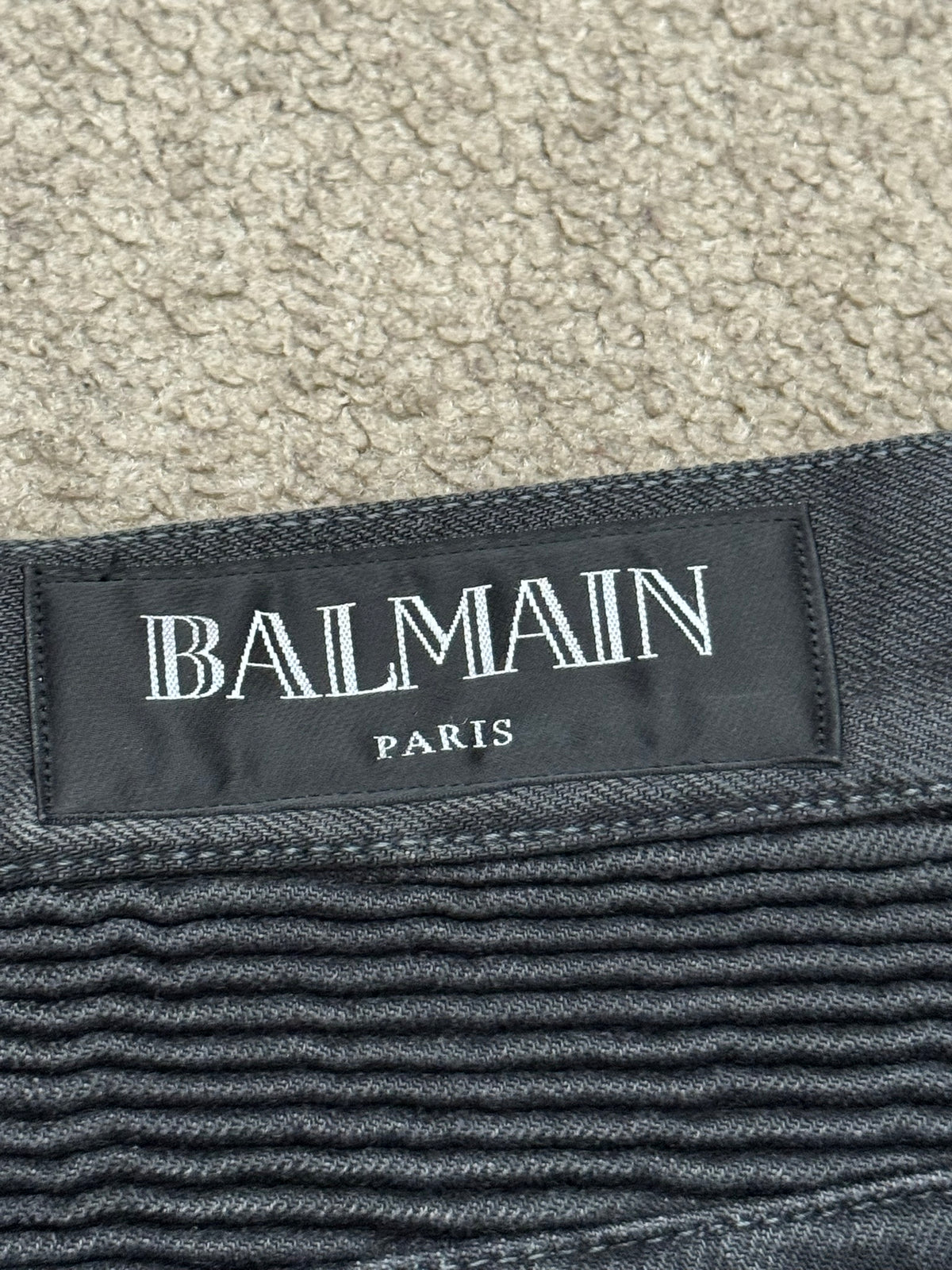 SS14 Balmain by Olivier Rousteing Black Washed Zip Biker Denim Jeans