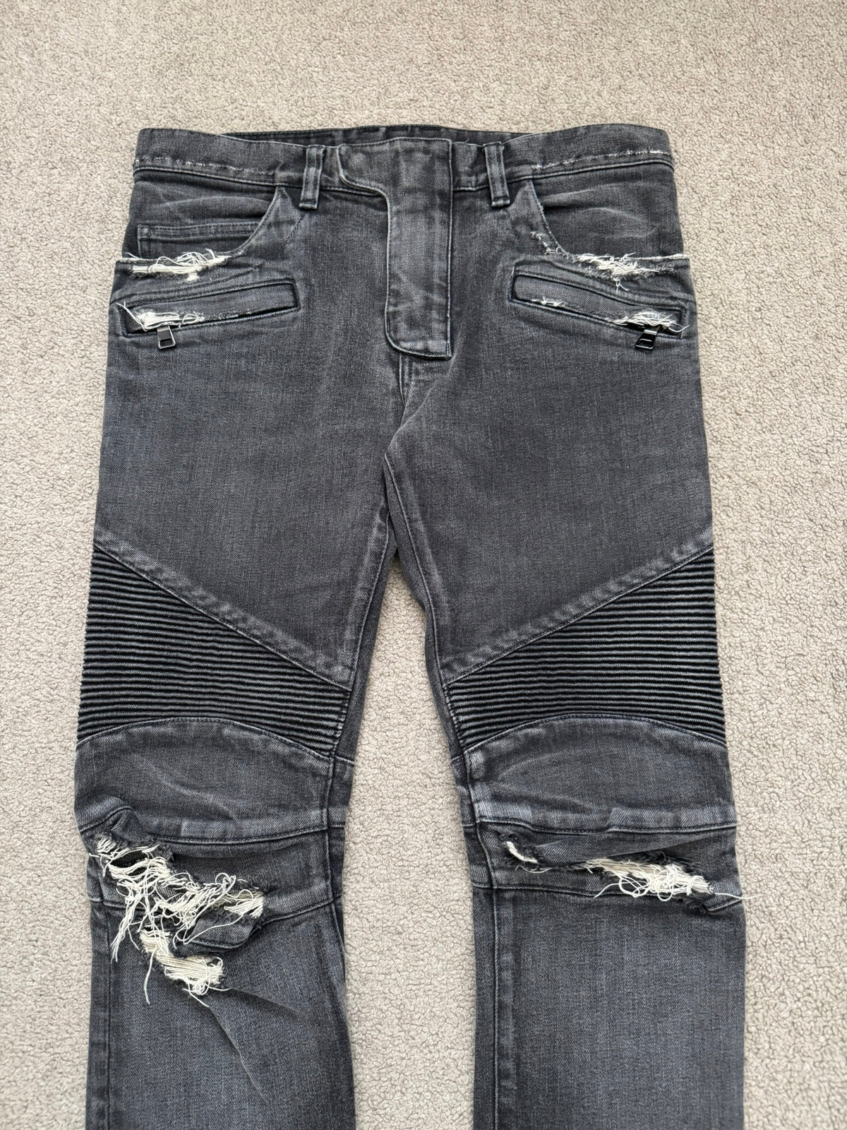 Balmain by Olivier Rousteing Distressed Zip Biker Denim Jeans