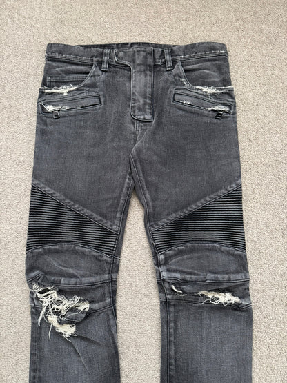 Balmain by Olivier Rousteing Distressed Zip Biker Denim Jeans