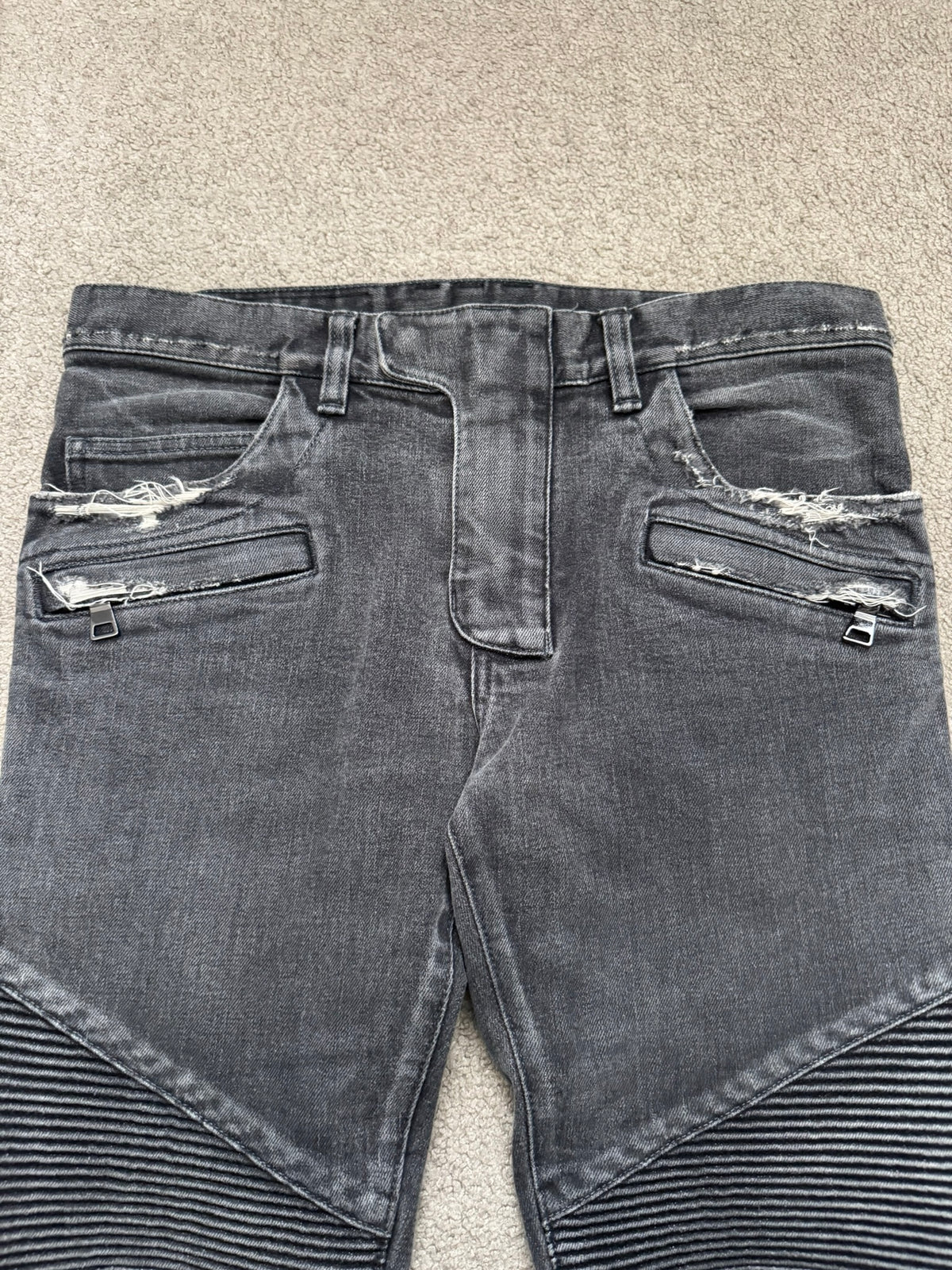 Balmain by Olivier Rousteing Distressed Zip Biker Denim Jeans