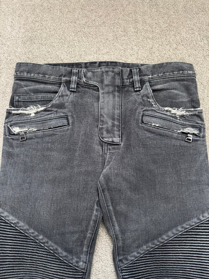 Balmain by Olivier Rousteing Distressed Zip Biker Denim Jeans