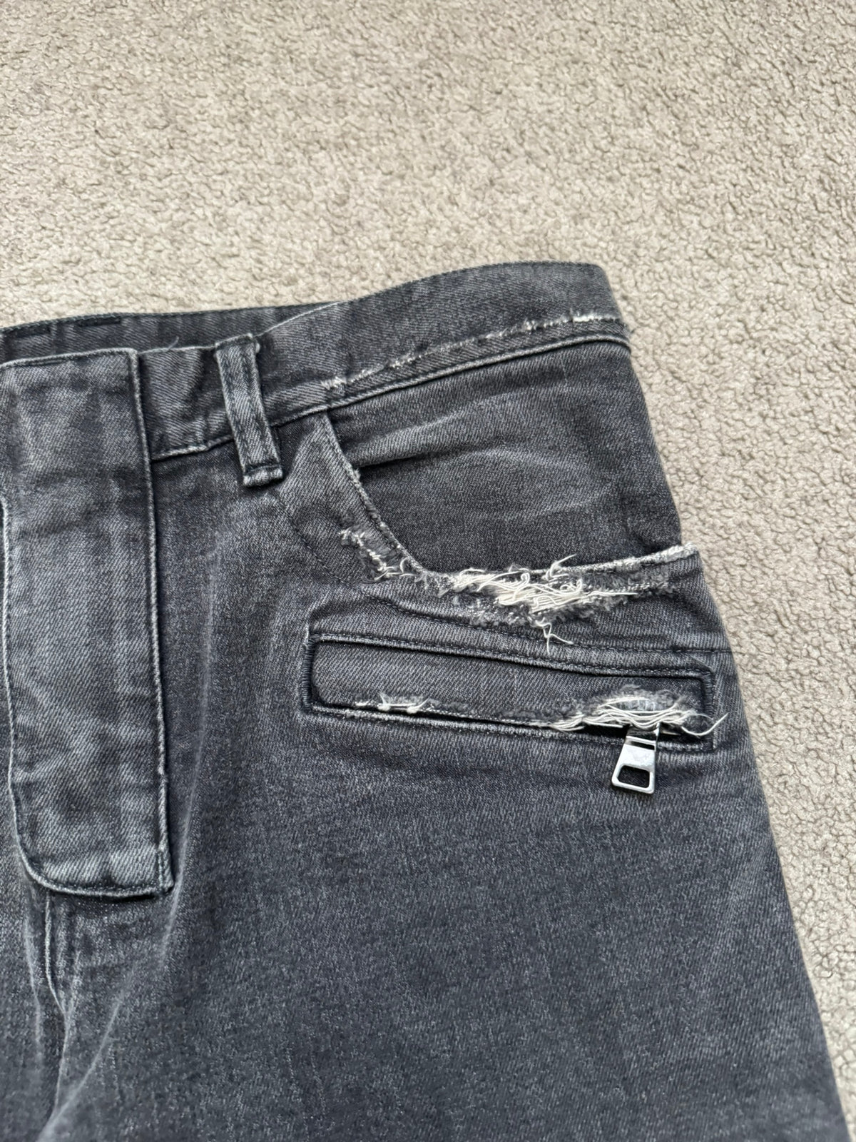 Balmain by Olivier Rousteing Distressed Zip Biker Denim Jeans