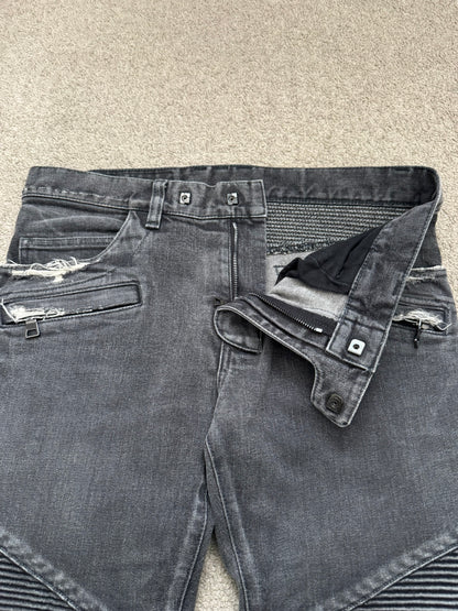 Balmain by Olivier Rousteing Distressed Zip Biker Denim Jeans