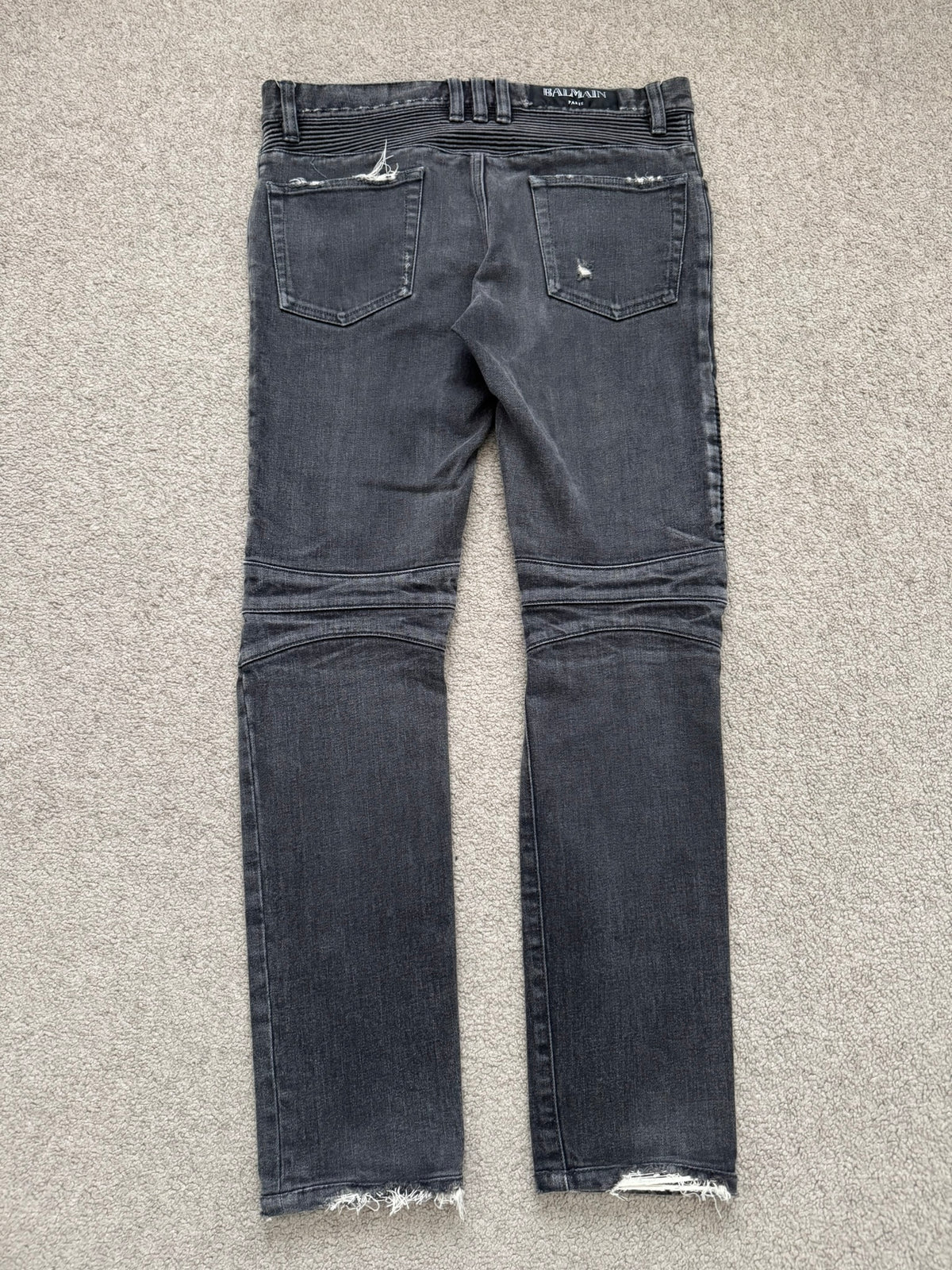 Balmain by Olivier Rousteing Distressed Zip Biker Denim Jeans