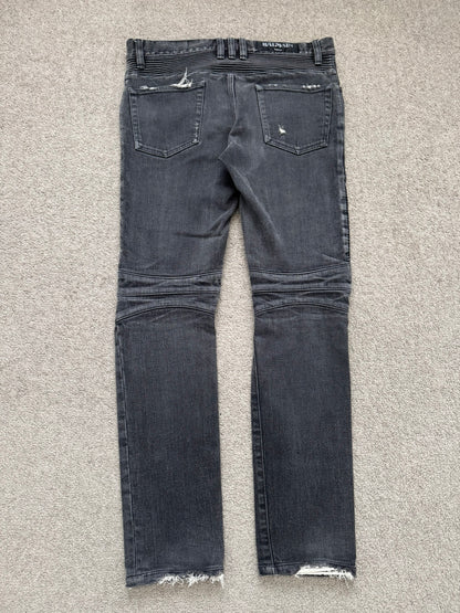 Balmain by Olivier Rousteing Distressed Zip Biker Denim Jeans