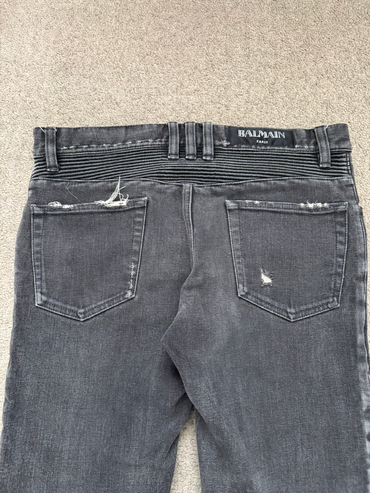 Balmain by Olivier Rousteing Distressed Zip Biker Denim Jeans