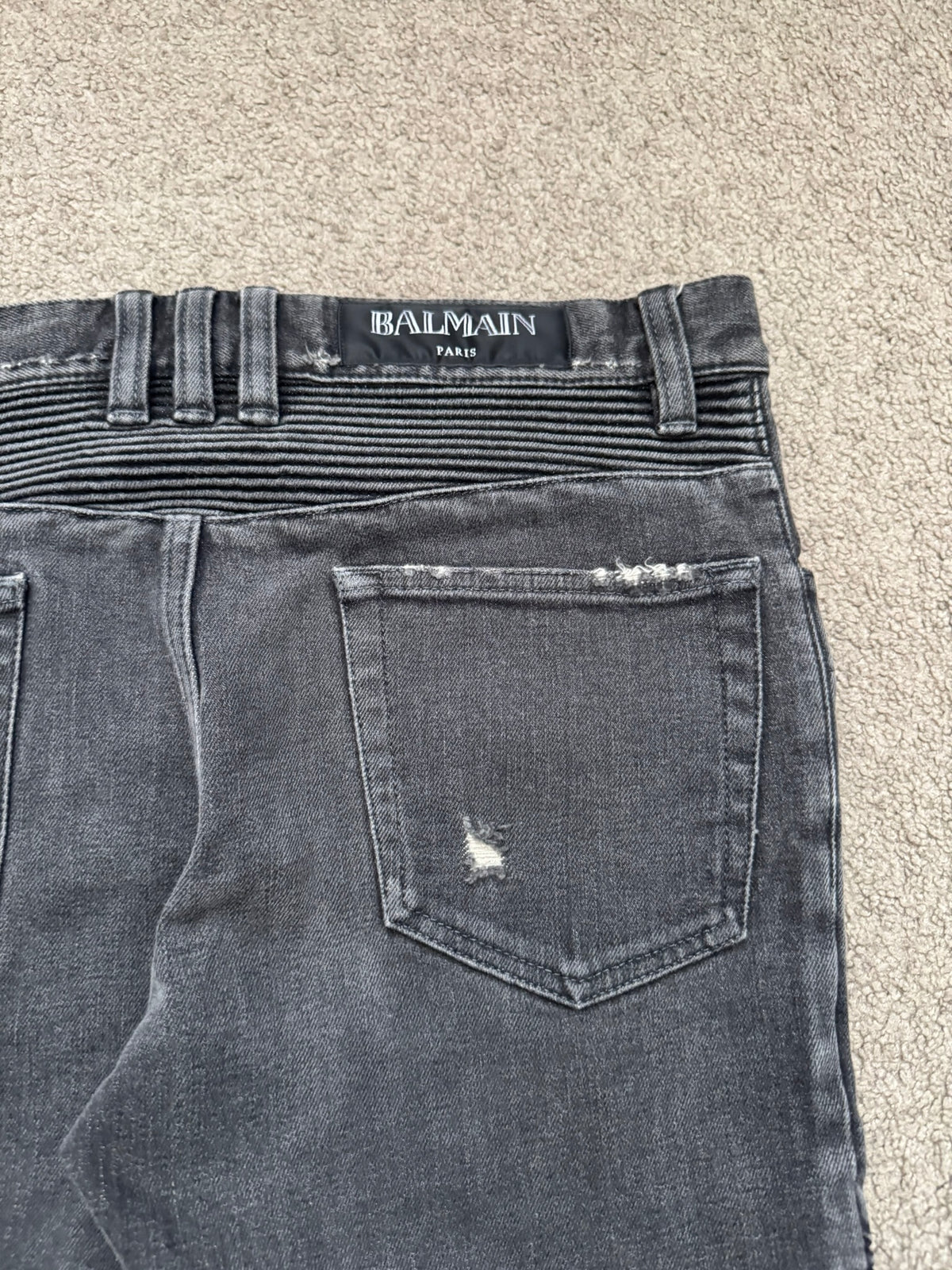 Balmain by Olivier Rousteing Distressed Zip Biker Denim Jeans