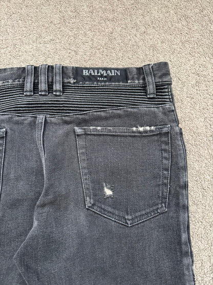 Balmain by Olivier Rousteing Distressed Zip Biker Denim Jeans