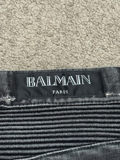 Balmain by Olivier Rousteing Distressed Zip Biker Denim Jeans