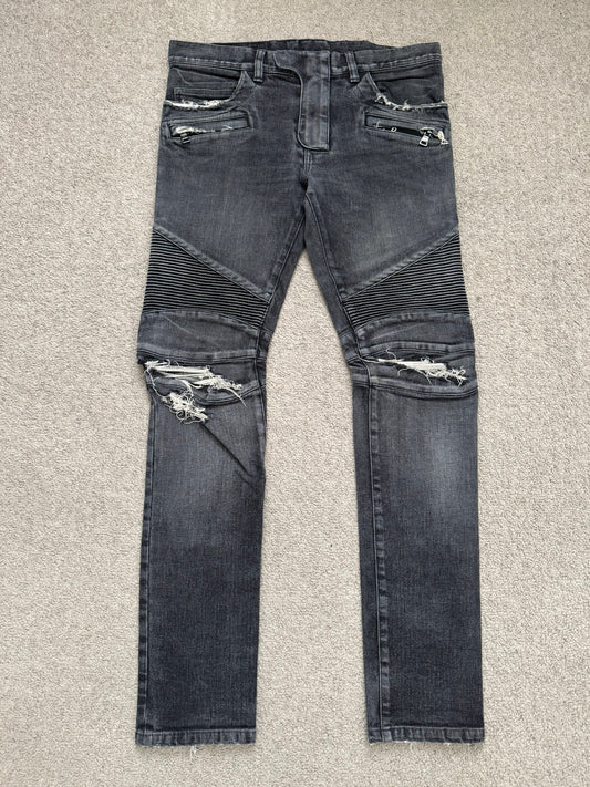 Balmain by Olivier Rousteing Distressed Zip Biker Denim Jeans