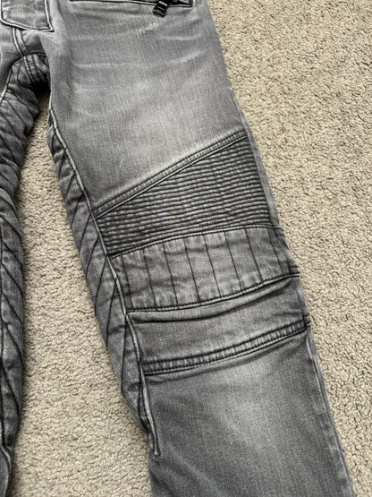 FW15 Balmain by Olivier Rousteing Quilted Zip Biker Denim Jeans