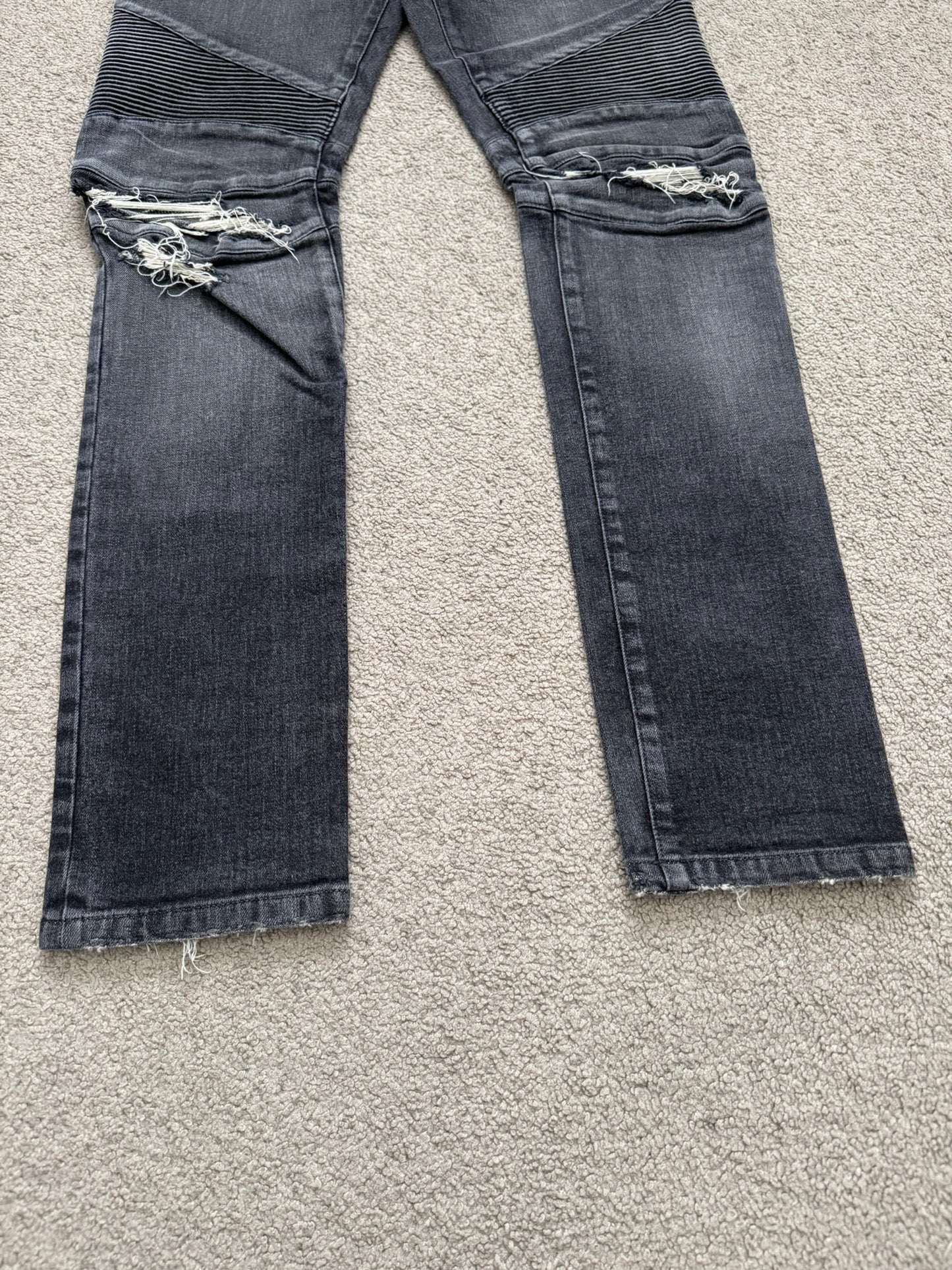 Balmain by Olivier Rousteing Distressed Zip Biker Denim Jeans