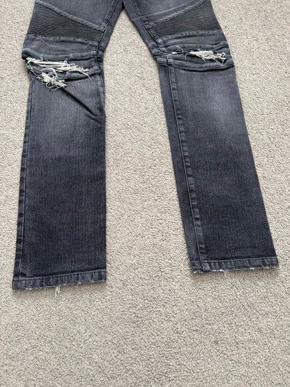 Balmain by Olivier Rousteing Distressed Zip Biker Denim Jeans