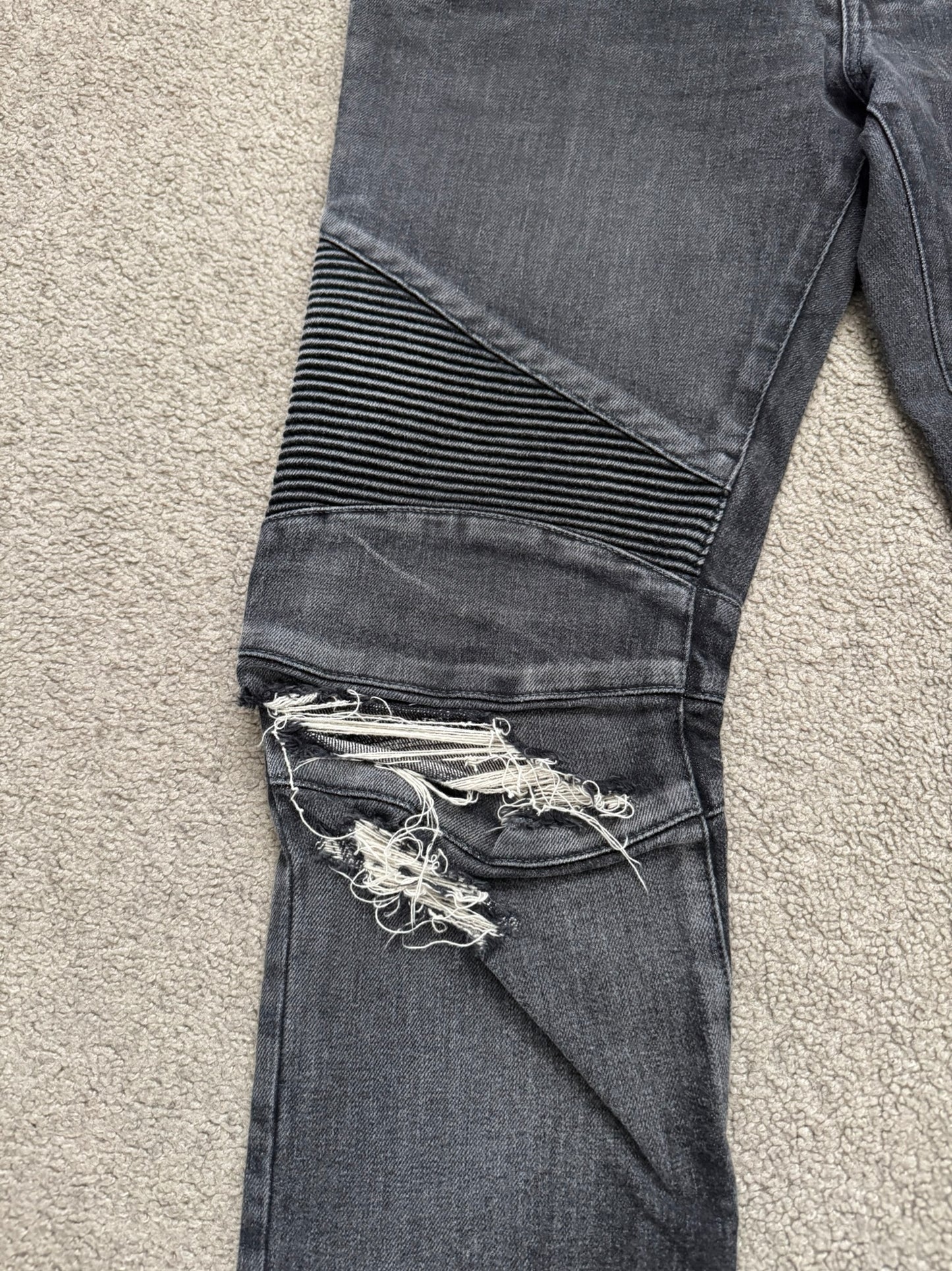 Balmain by Olivier Rousteing Distressed Zip Biker Denim Jeans