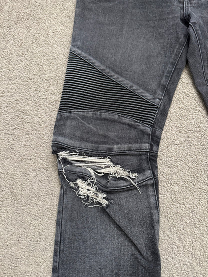 Balmain by Olivier Rousteing Distressed Zip Biker Denim Jeans