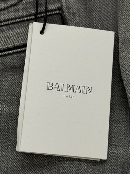 FW15 Balmain by Olivier Rousteing Quilted Zip Biker Denim Jeans