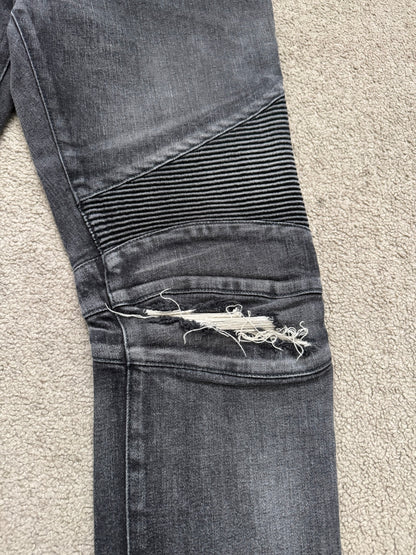 Balmain by Olivier Rousteing Distressed Zip Biker Denim Jeans