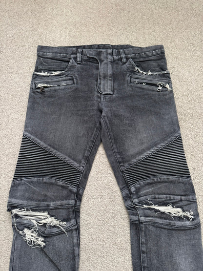 Balmain by Olivier Rousteing Distressed Zip Biker Denim Jeans