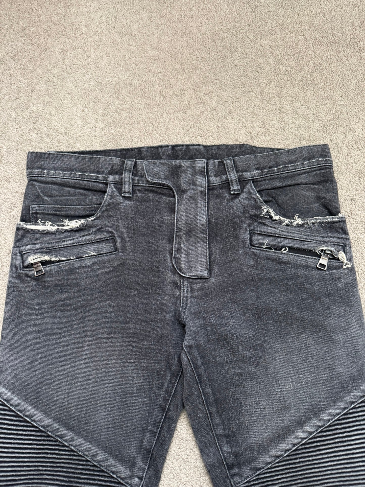 Balmain by Olivier Rousteing Distressed Zip Biker Denim Jeans