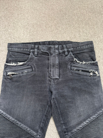 Balmain by Olivier Rousteing Distressed Zip Biker Denim Jeans
